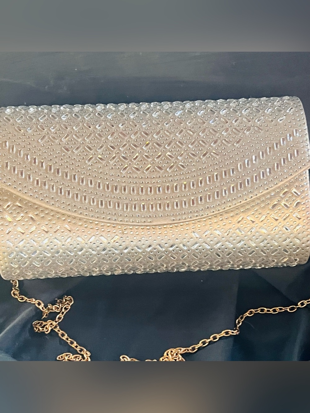 Elegant Metallic Embossed Clutch with Chain Strap - Gold chain